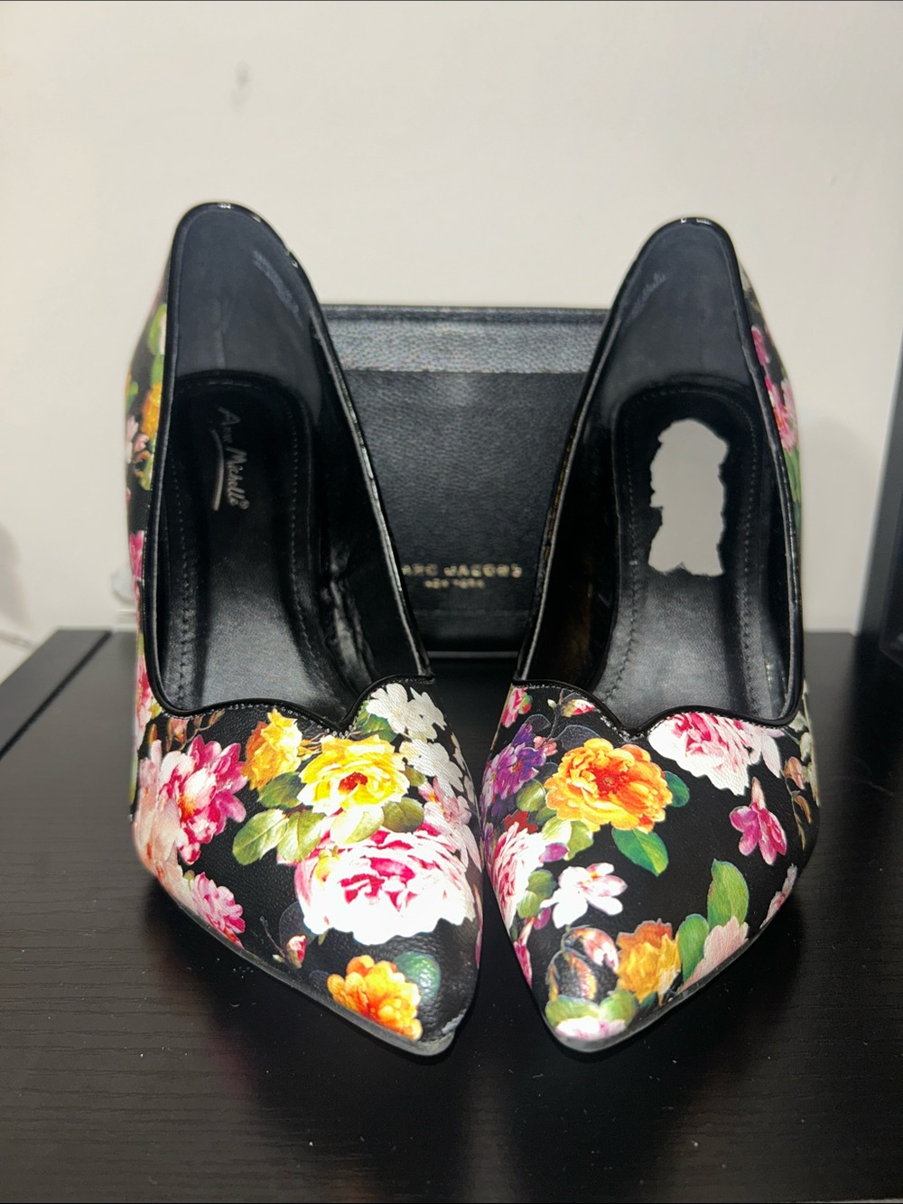Anne Michelle Black Floral Pointed-Toe Pumps
